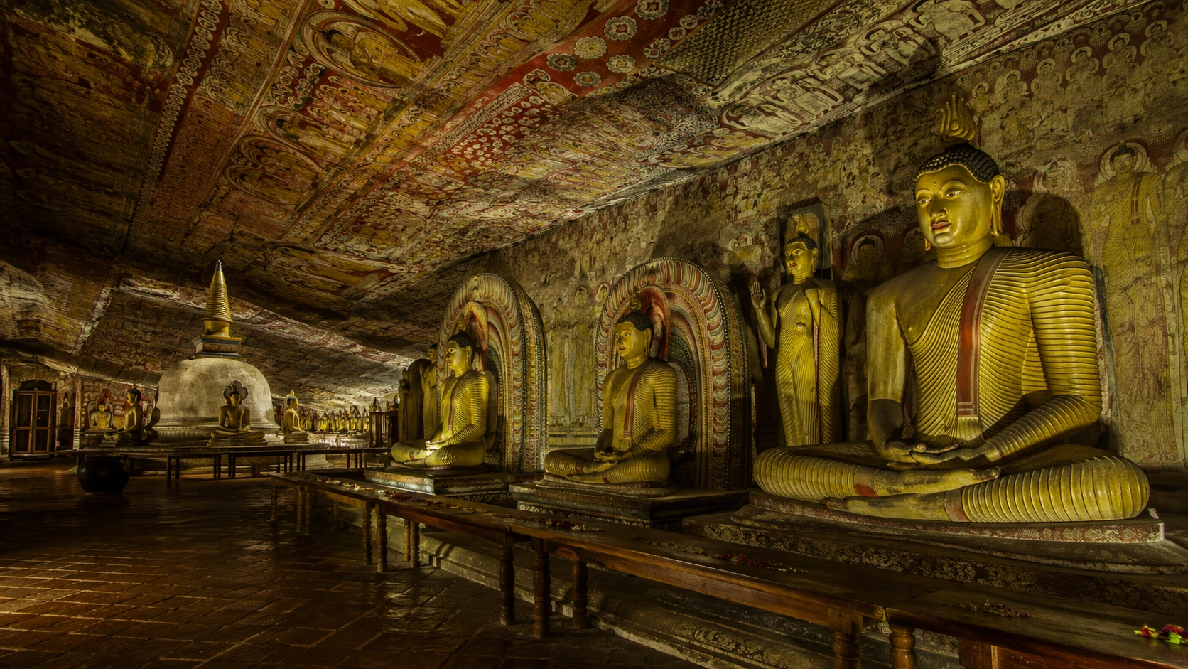 Dambulla cave interior with Buddha statues