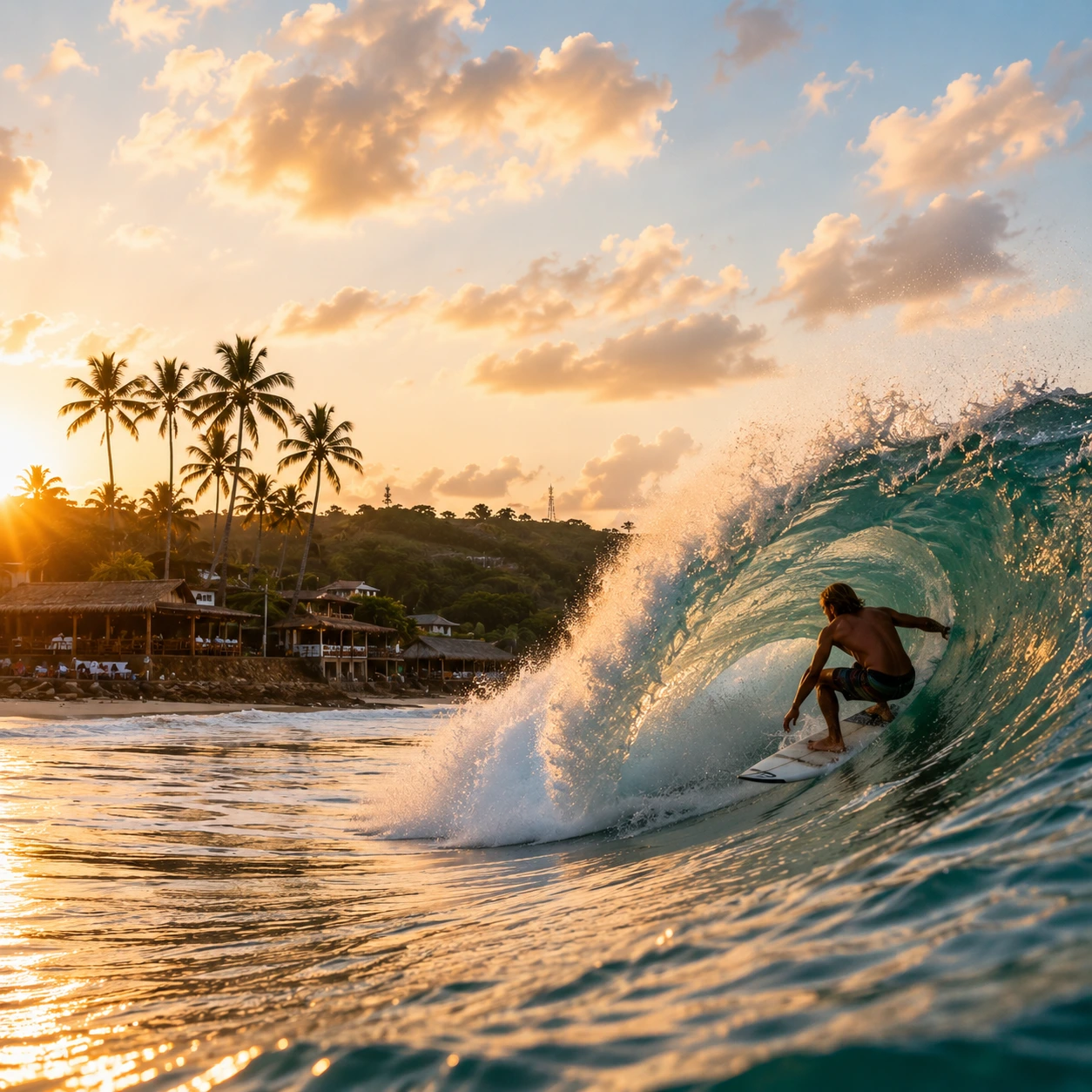 Surfer riding Arugam Bay wave